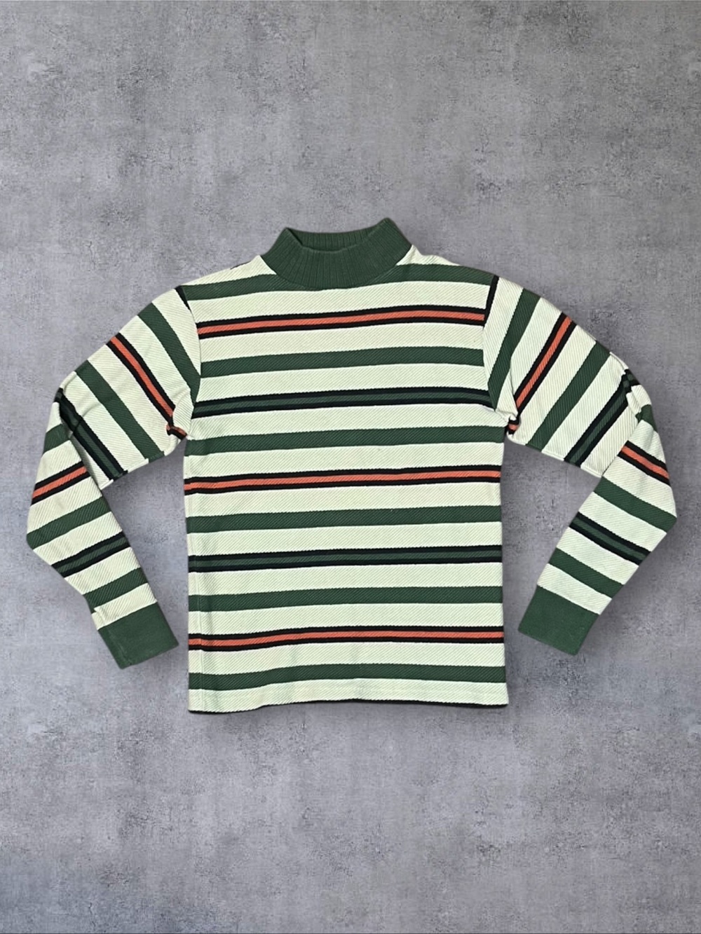 Vintage 70s / 80s Green Orange Stripe Donmoor Sz 16 Turtleneck Long Sleeve Top
